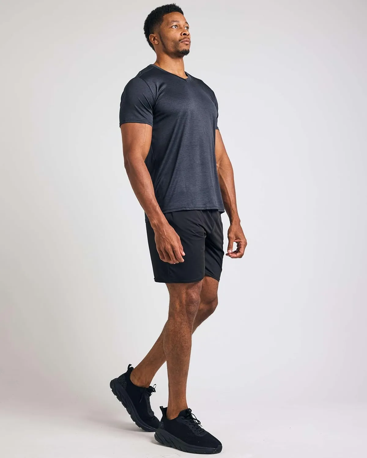 Real Essentials 5 Pack: Mens V-Neck Dry-Fit Moisture Wicking Active Athletic Tech Performance T-Shirt
