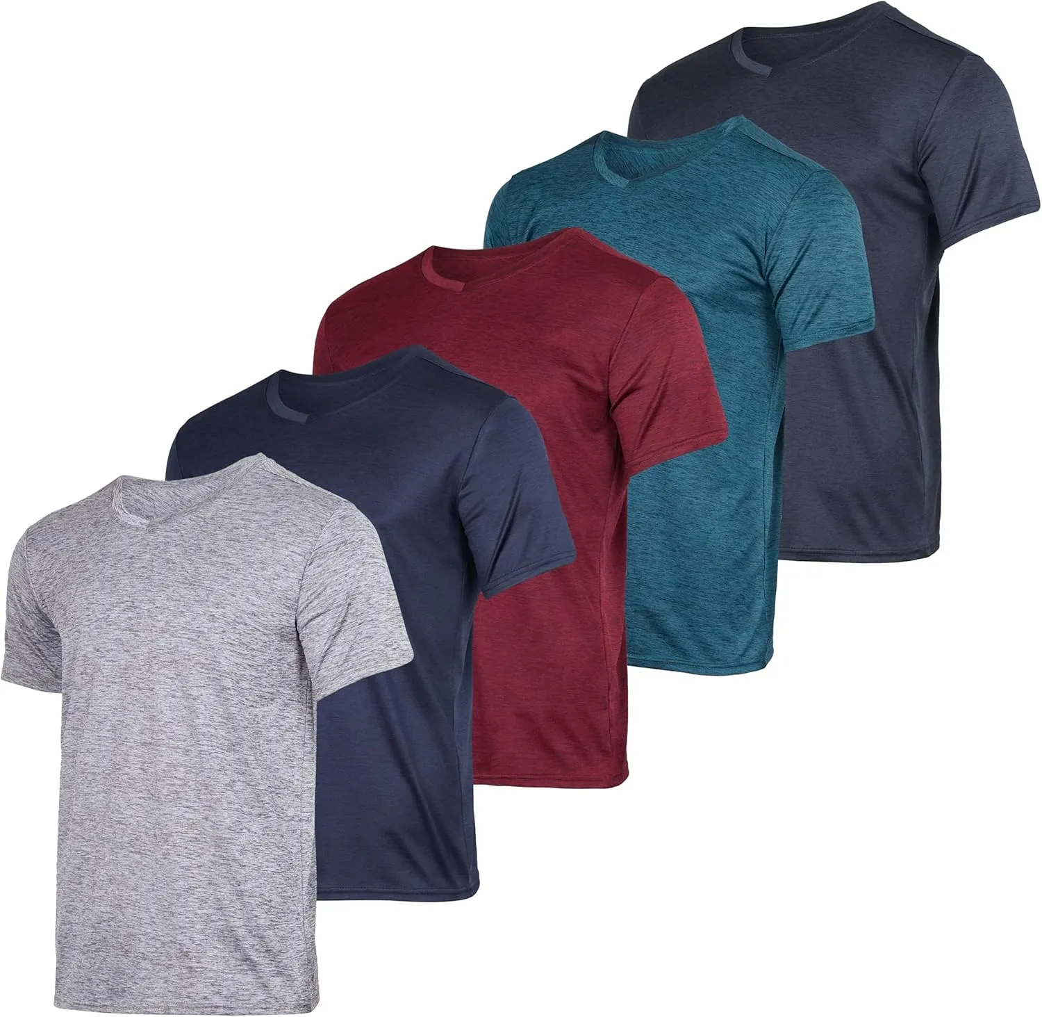 Real Essentials 5 Pack: Mens V-Neck Dry-Fit Moisture Wicking Active Athletic Tech Performance T-Shirt