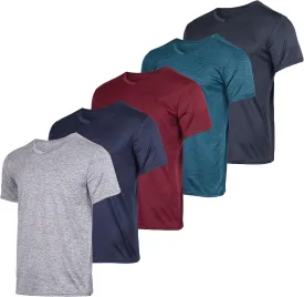 Real Essentials 5 Pack: Mens V-Neck Dry-Fit Moisture Wicking Active Athletic Tech Performance T-Shirt