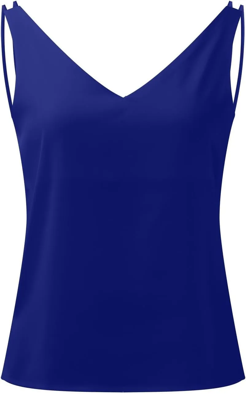 Satin V Neck Camisole Top Women's Sleeveless Luxurious Summer Party Wear Glossy Layered Tank Shirt Vest