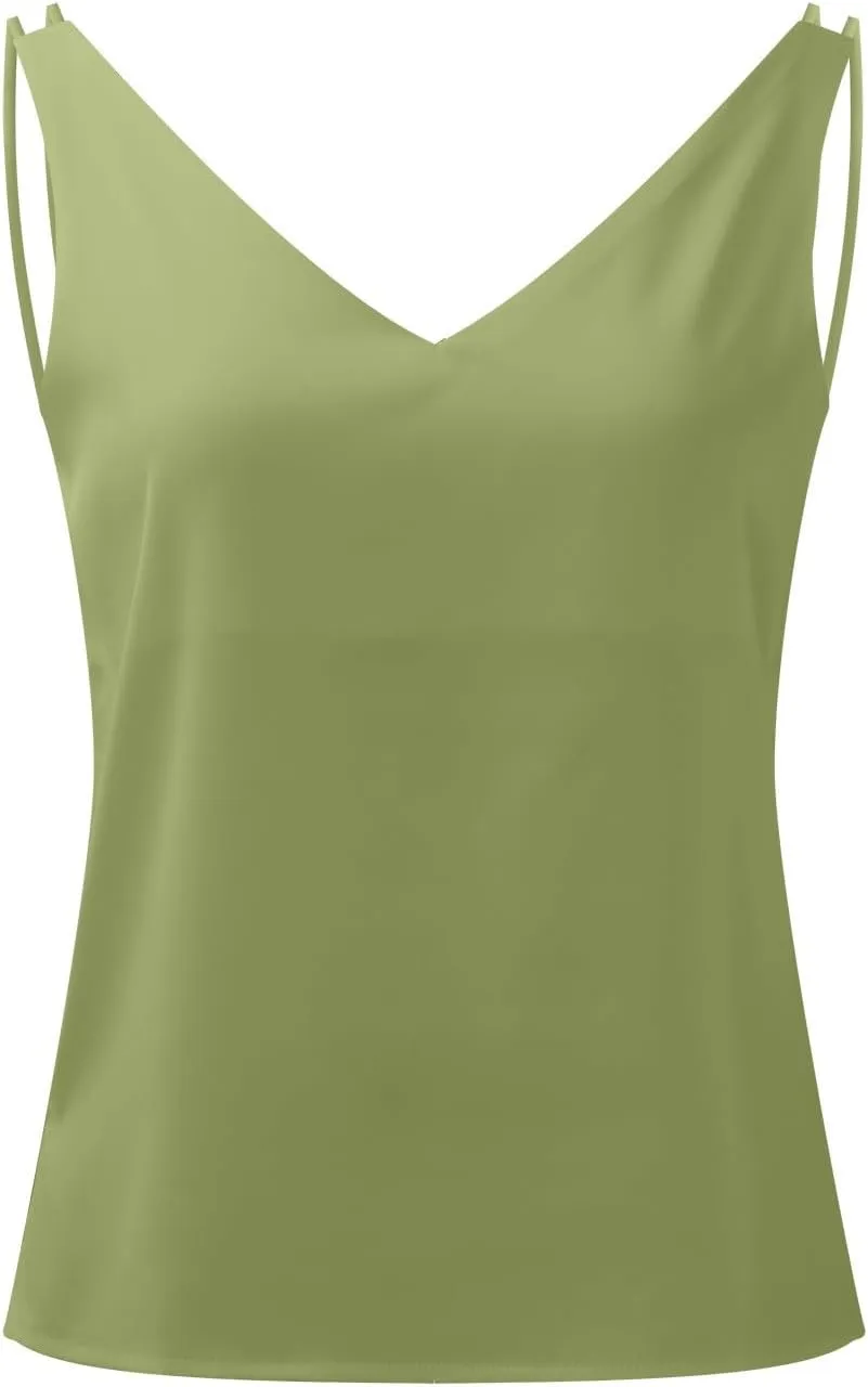 Satin V Neck Camisole Top Women's Sleeveless Luxurious Summer Party Wear Glossy Layered Tank Shirt Vest