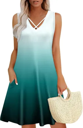 Summer Dresses for Women 2025 Beach Vacation Spring Clothes Sleeveless V Neck Loose Sundresses