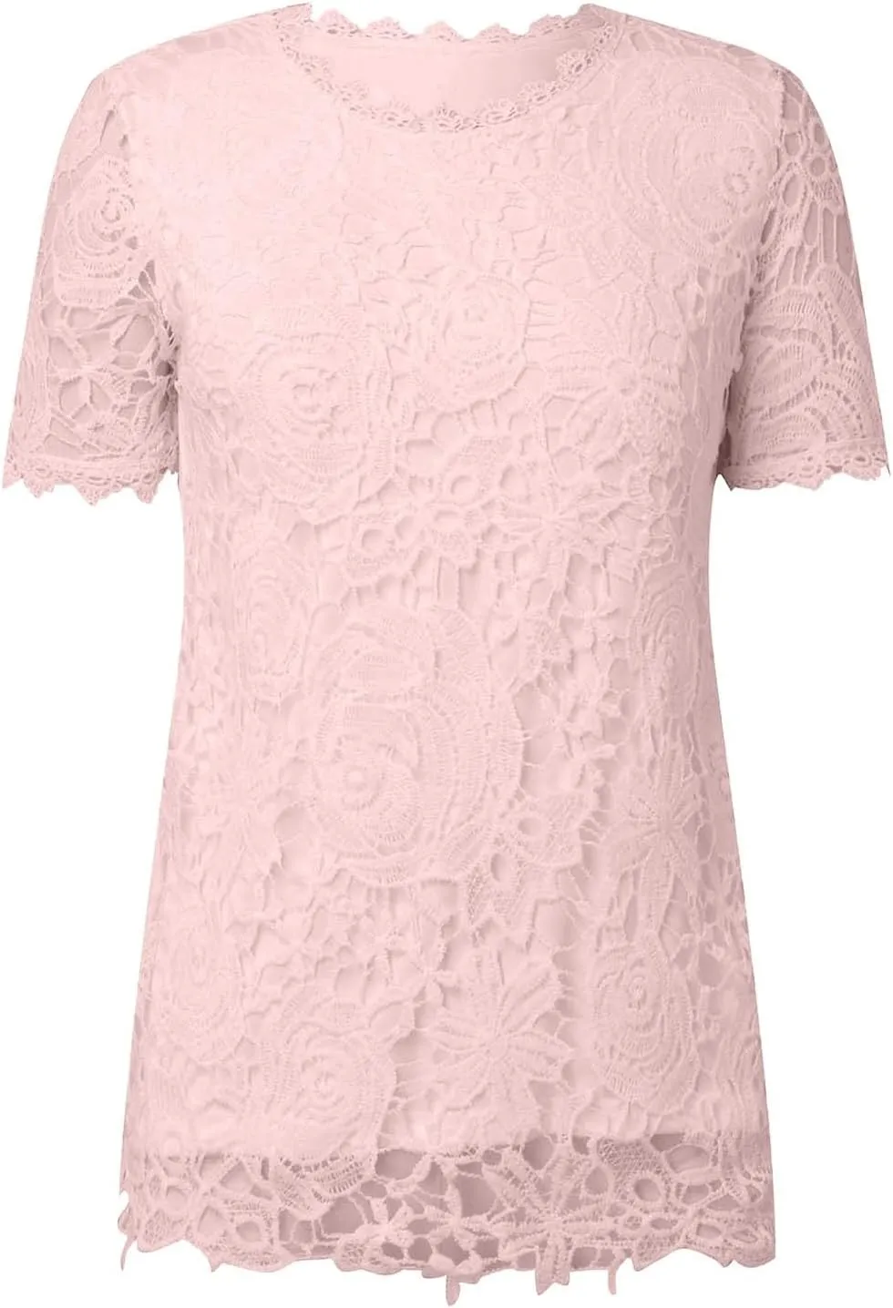 Summer Tops for Women 2024 Lace Crochet Embroidery Crewneck T Shirts Dressy Casual Short Sleeve Elegant Work Blouses