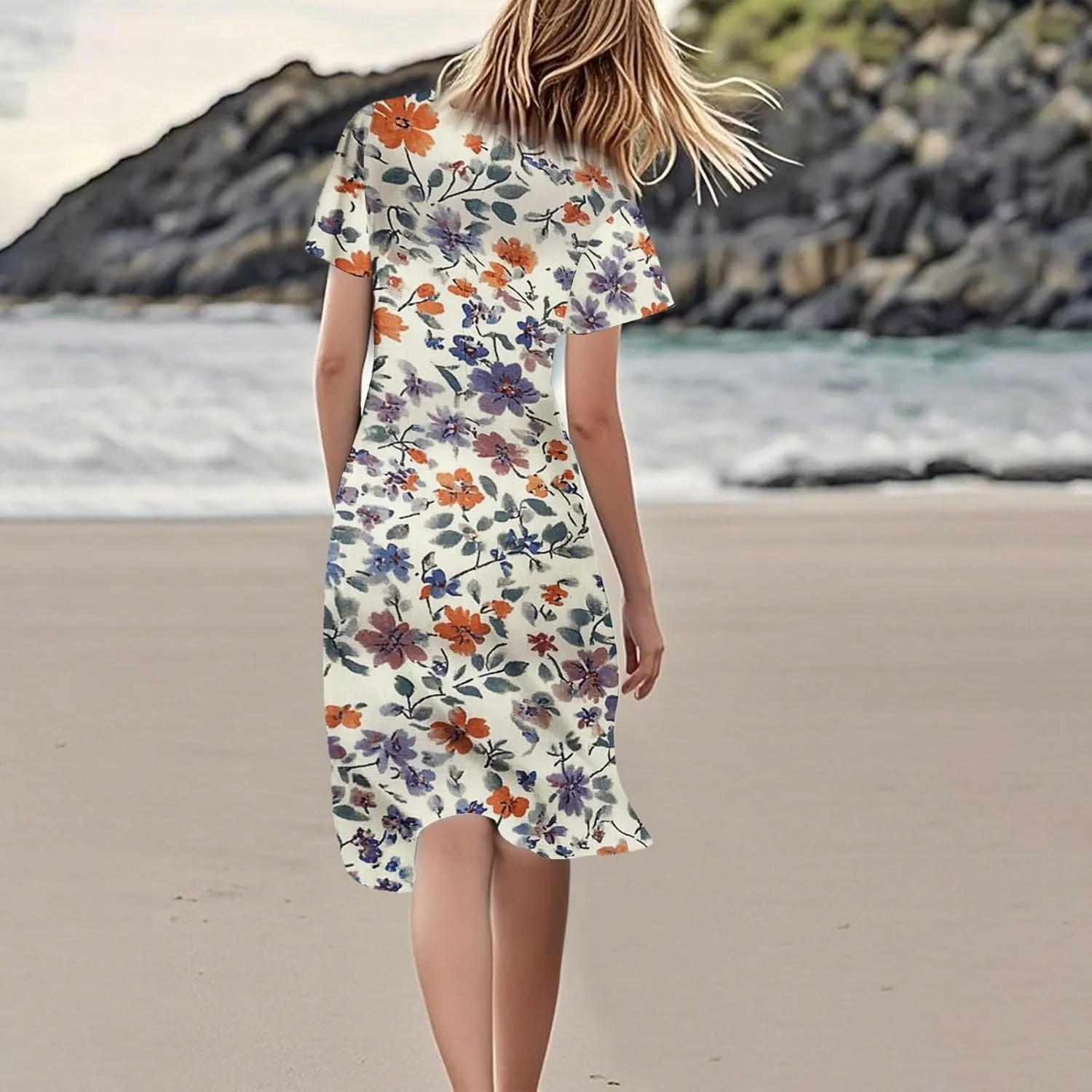 Summer Wedding Dresses for Women 2025 Casual Flowy Elegant Dress Ruffle Short Sleeve Floral Dresses Midi Chiffon Dress