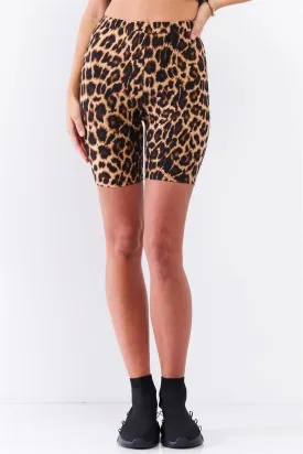 Taupe & Brown Leopard Print High Waisted Soft Biker Shorts /3-2-1