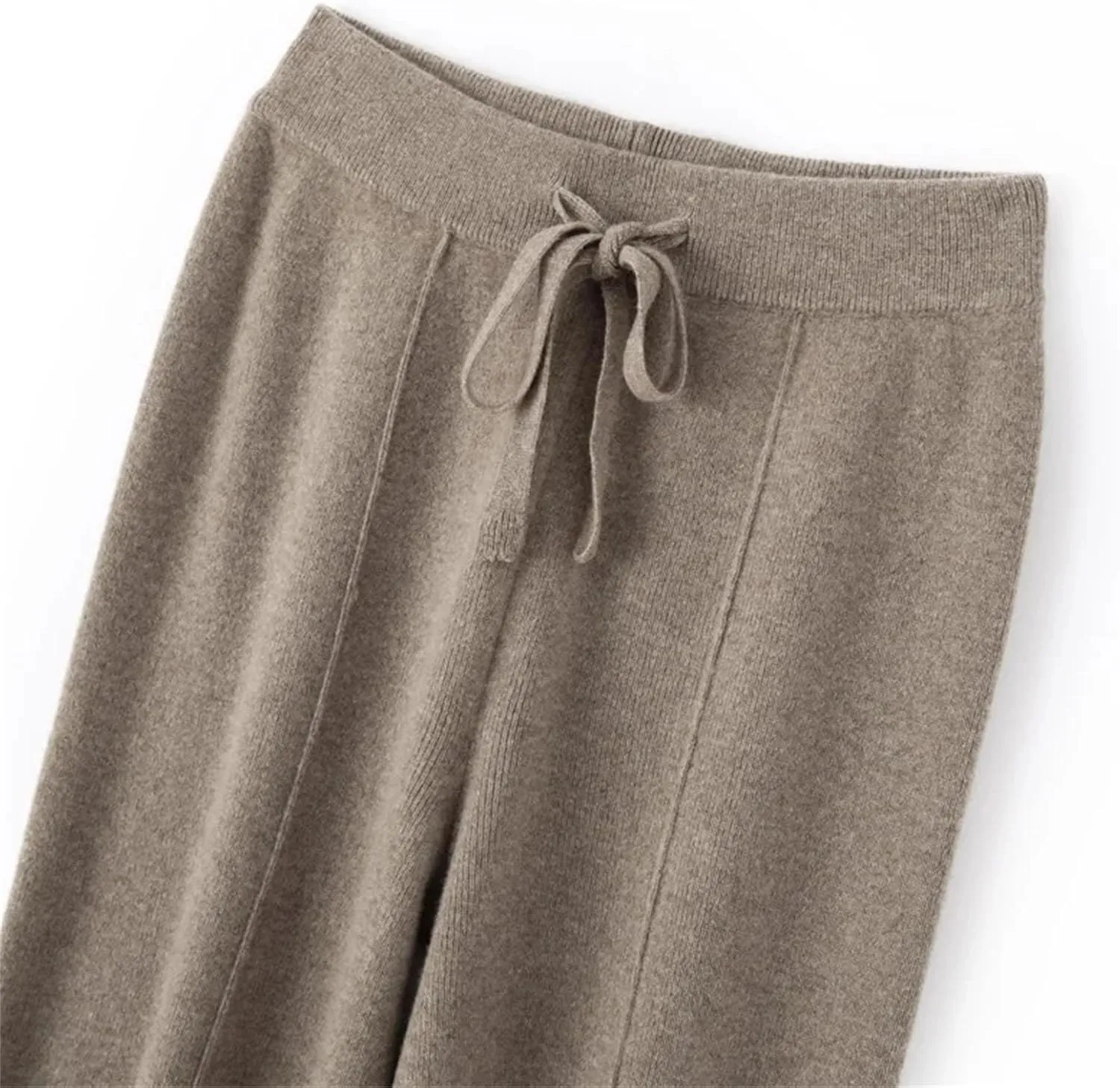 Women Pants Color Wide Leg Pants Merino Wool Knitted Trousers High Waist Lace-up Pants