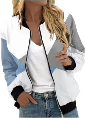 Women's Bomber Jacket Zip Up Long Sleeve Windbreaker Casual Color Block Lightweight Jackets Coats Outwear with Pockets