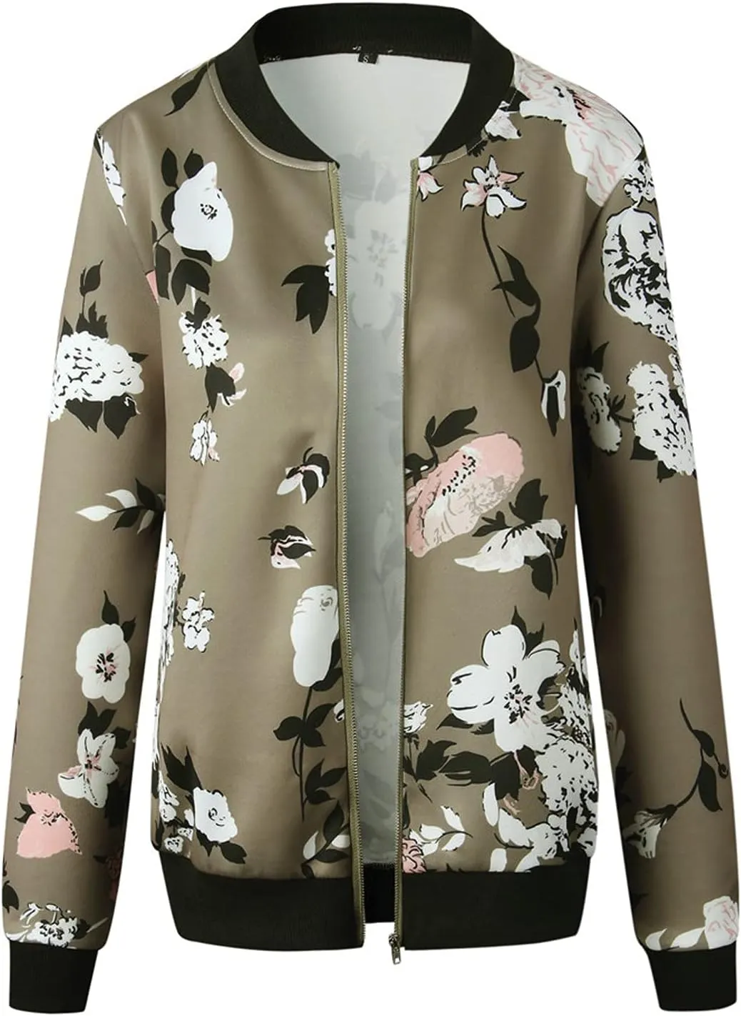 Women's Casual Crop Bomber Jackets Zip Up Long Sleeve Coat Lightweight Windbreaker Fall Baseball Coats Outwear