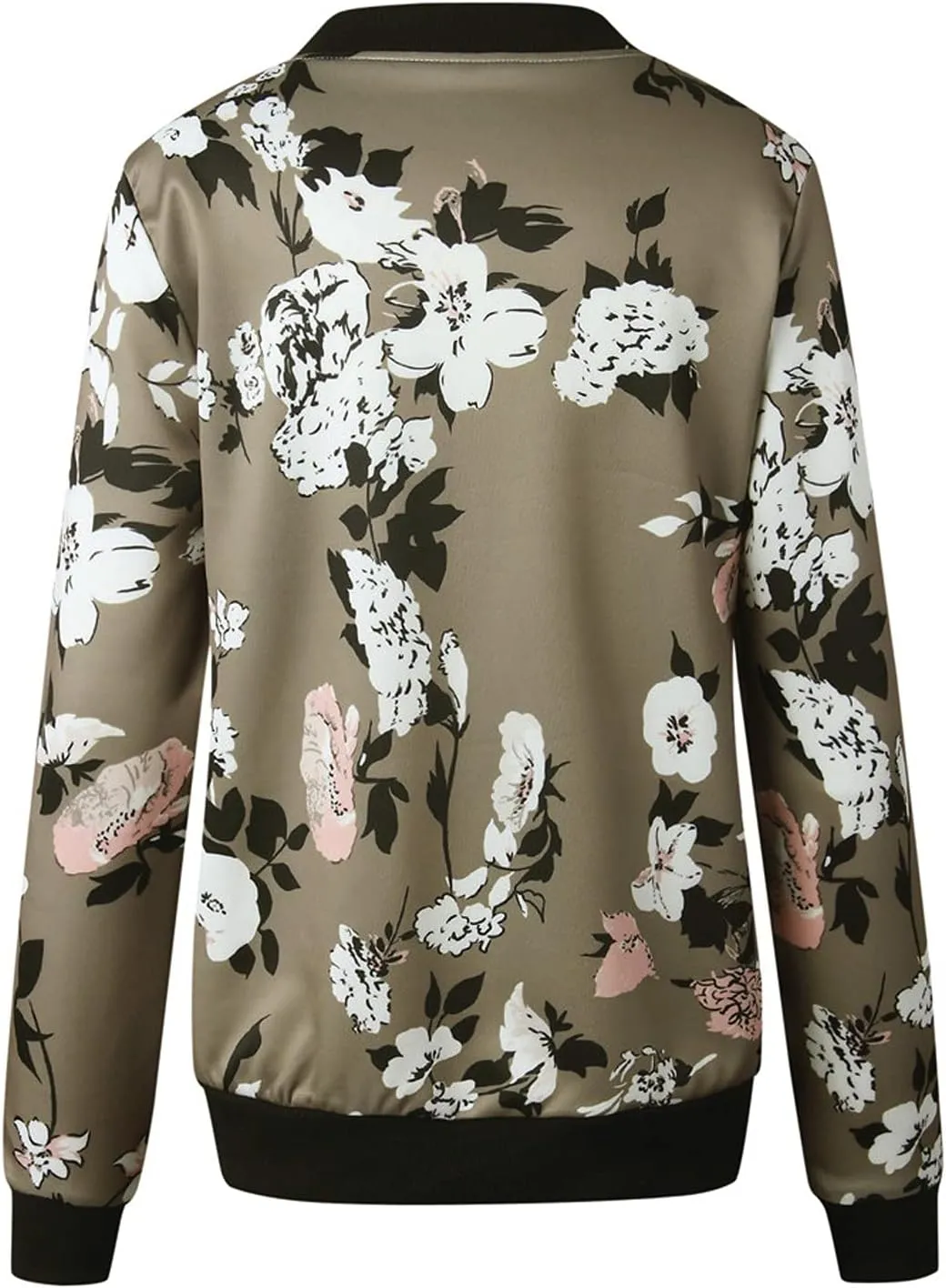 Women's Casual Crop Bomber Jackets Zip Up Long Sleeve Coat Lightweight Windbreaker Fall Baseball Coats Outwear