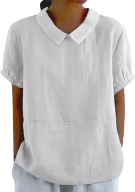 Women's Cotton Shirts Cute Peter Pan Collar Blouse Women Summer Cotton Tops Puff Sleeve Casual Cotton Tunic Tops