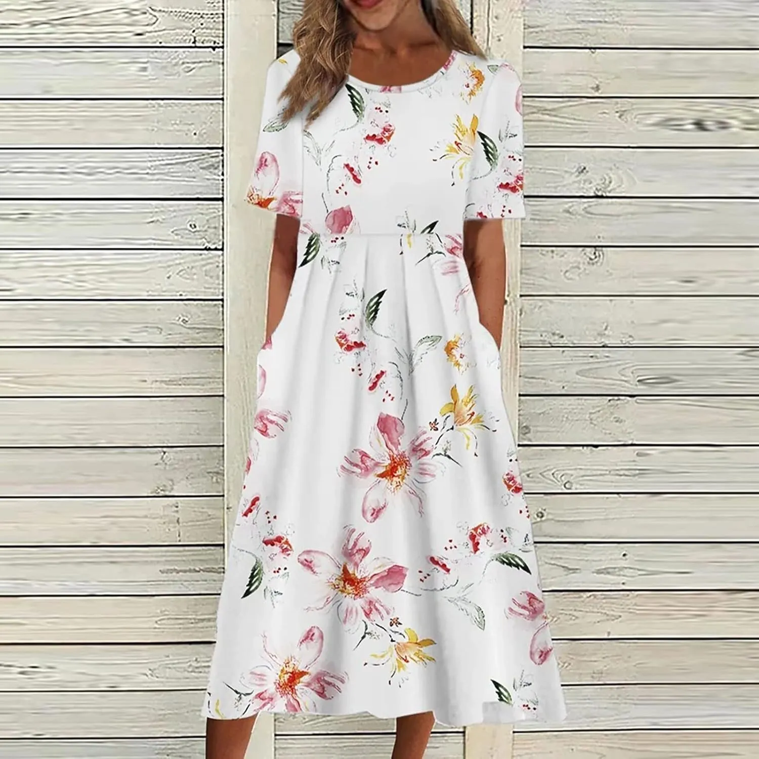 Women's Maxi Dress 2025 Summer Casual Colorful Loose Flowy Boho Crewneck Short Sleeve Dresses Beach Vacation Clothes