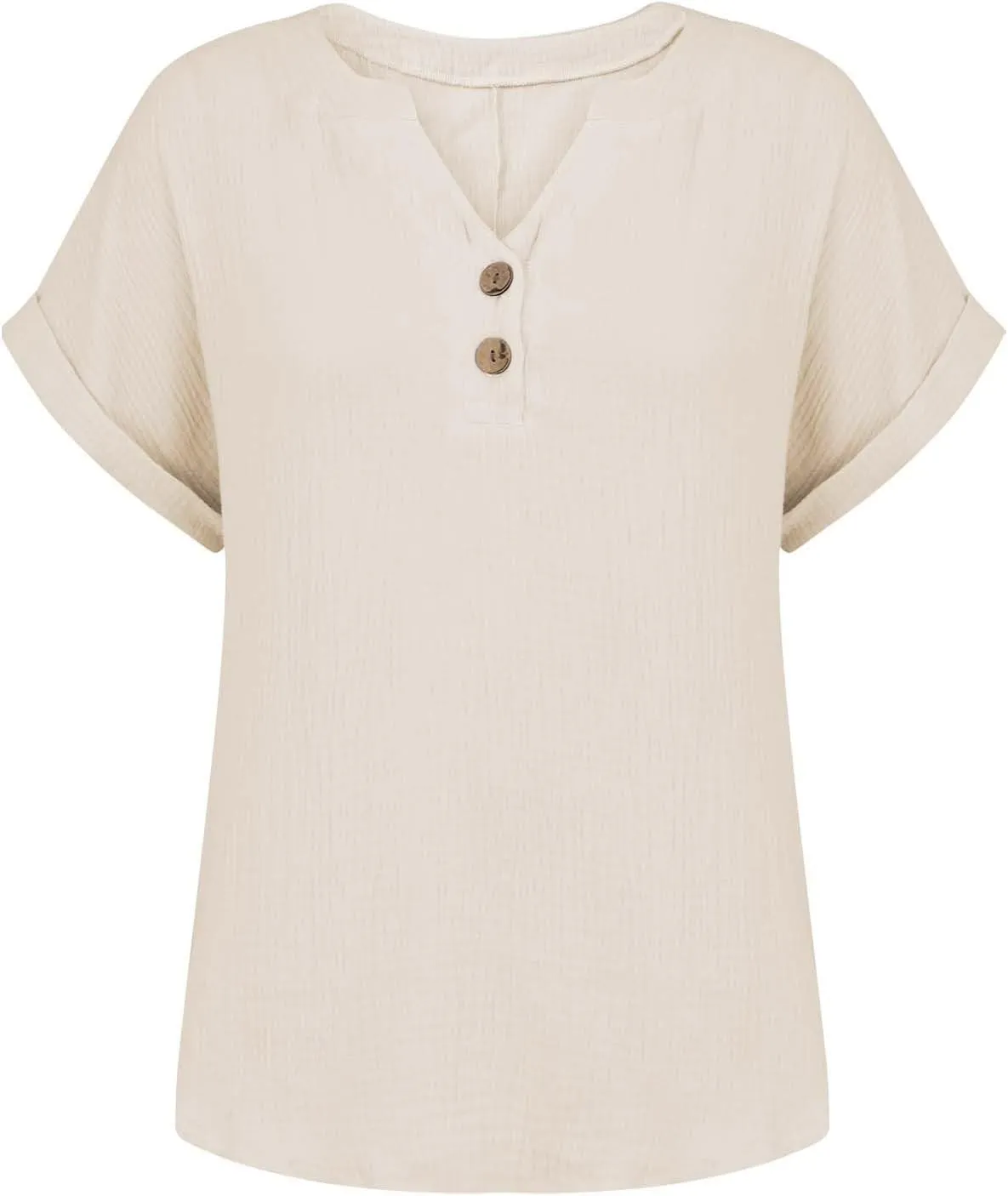 Women's Short Sleeve Cotton Linen Shirts Henley Dressy Casual Summer Tops 2025 Trendy Blouses Beach Vacation Clothes