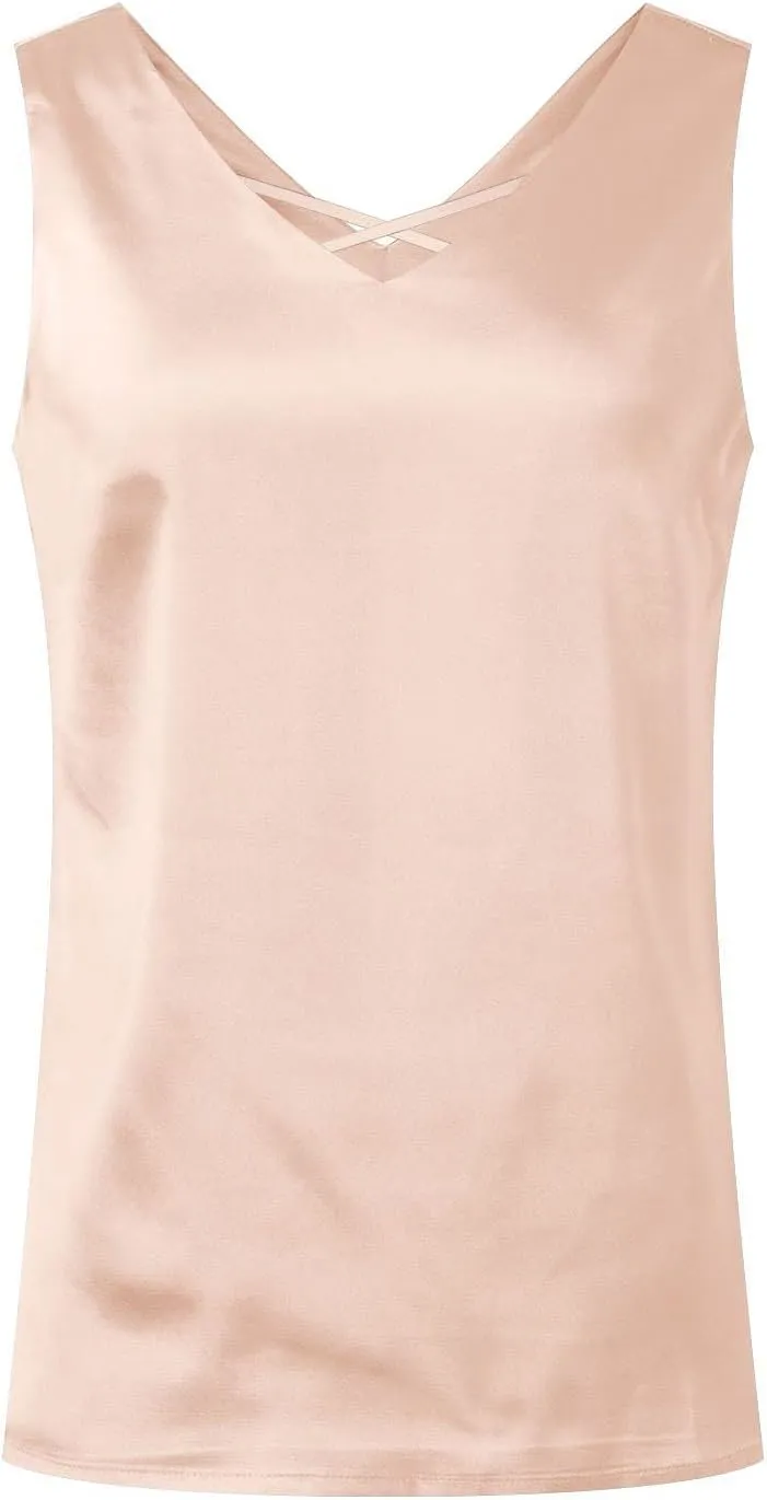 Womens Silk Satin V Neck Tank Tops Casual Cami Summer Sleeveless Camisole Blouses Basic Formal Dressy Tank Shirt
