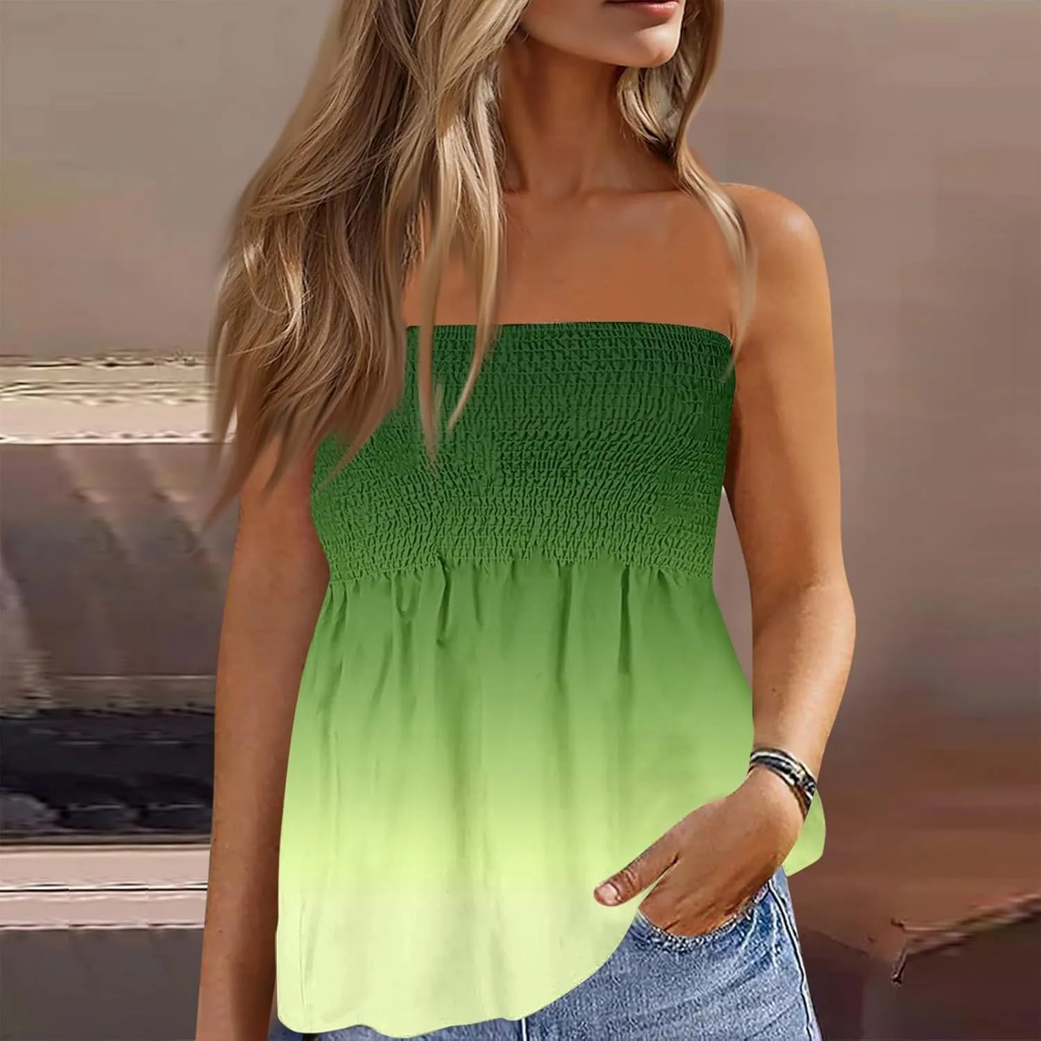 Womens Tube Tops Strapless Striped Tanks Backless Sexy Casual Bandeau Sleeveless Shirts Off Shoulder Floral Blouses