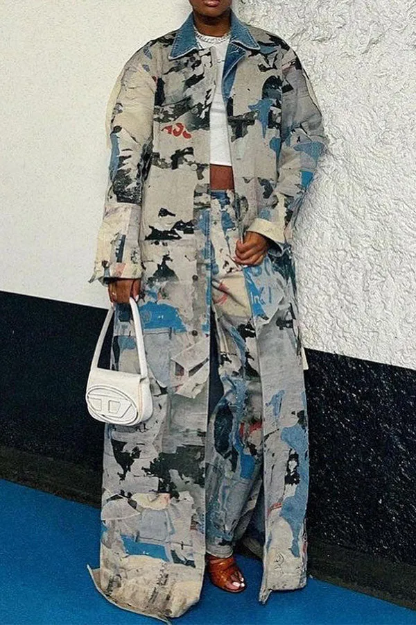 xiangtuibao Geometric Print Smart Single Breasted Coat