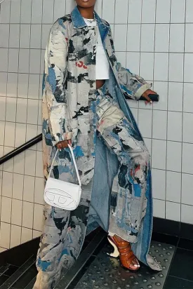 xiangtuibao Geometric Print Smart Single Breasted Coat