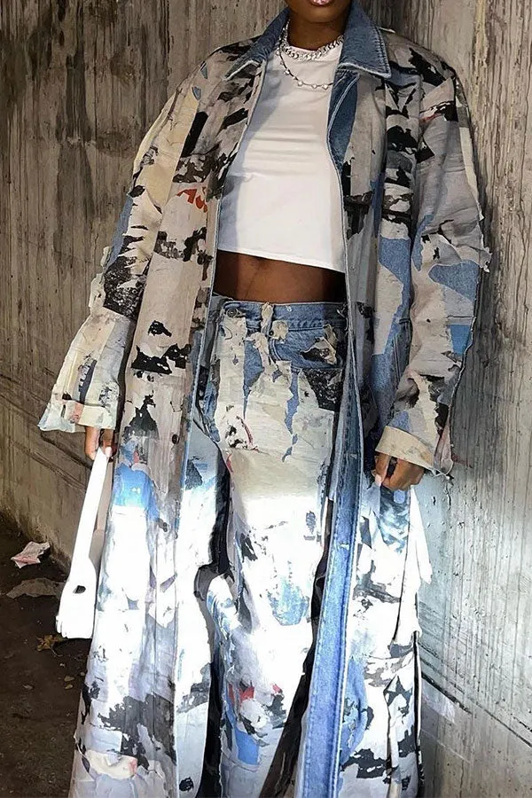 xiangtuibao Geometric Print Smart Single Breasted Coat