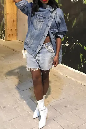 xiangtuibao Gradient Urban Irregular Denim Coat