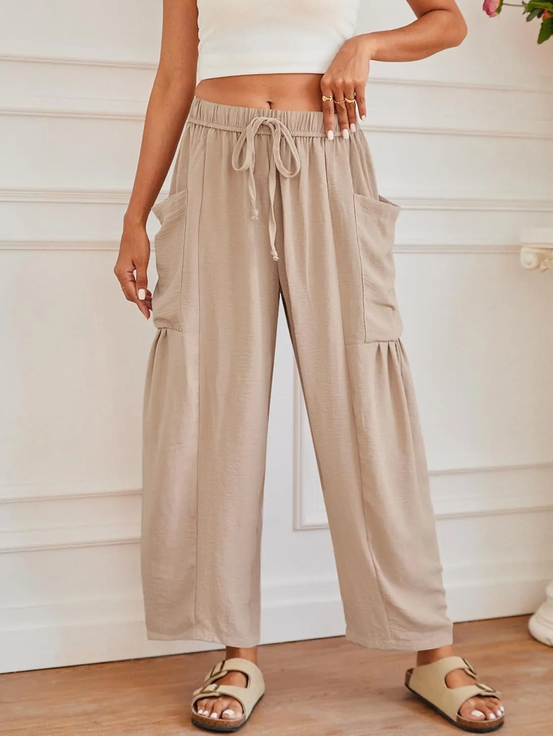 YKR Wide Leg Pants Woman Casual Loose Lightweigt Beach Palazzo Harem Pants Flowy Pants 2025