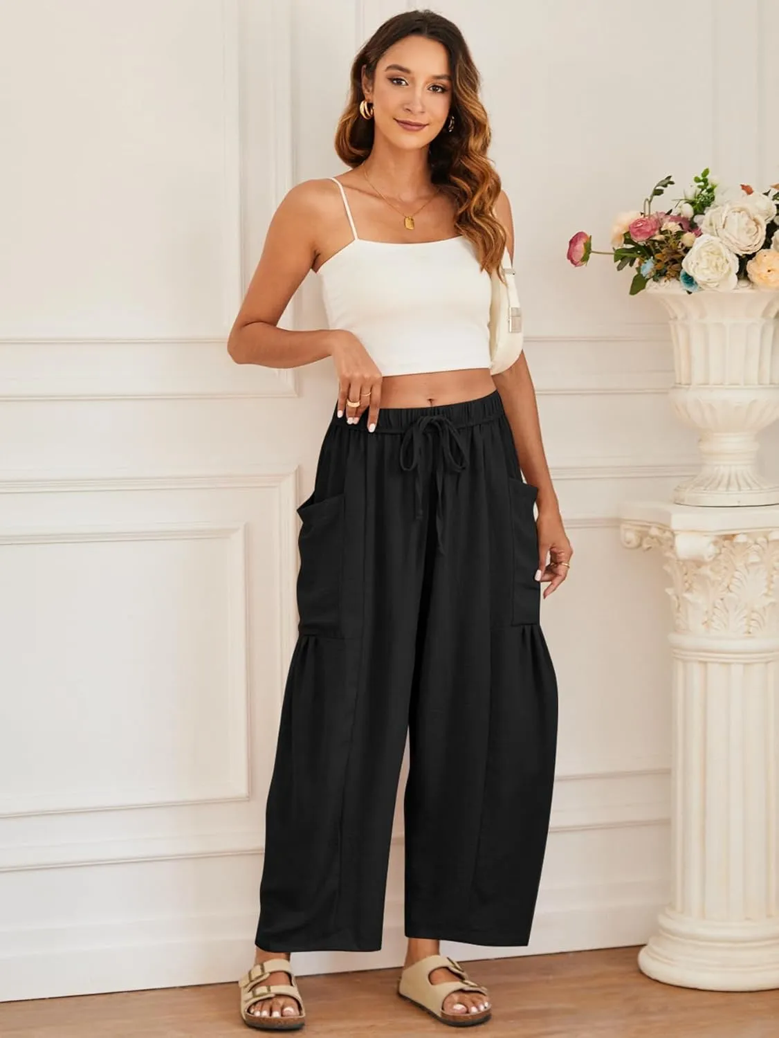 YKR Wide Leg Pants Woman Casual Loose Lightweigt Beach Palazzo Harem Pants Flowy Pants 2025