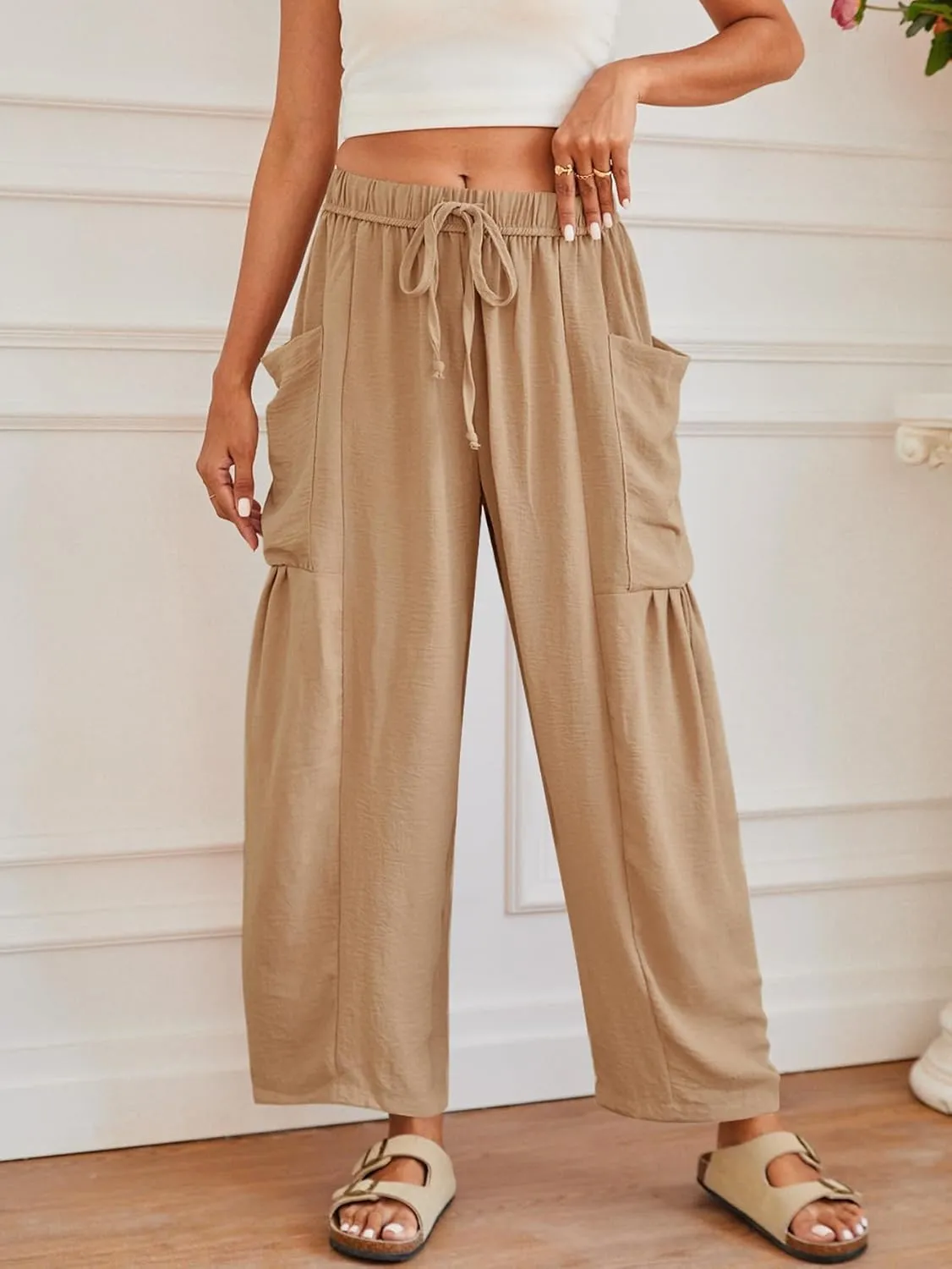 YKR Wide Leg Pants Woman Casual Loose Lightweigt Beach Palazzo Harem Pants Flowy Pants 2025