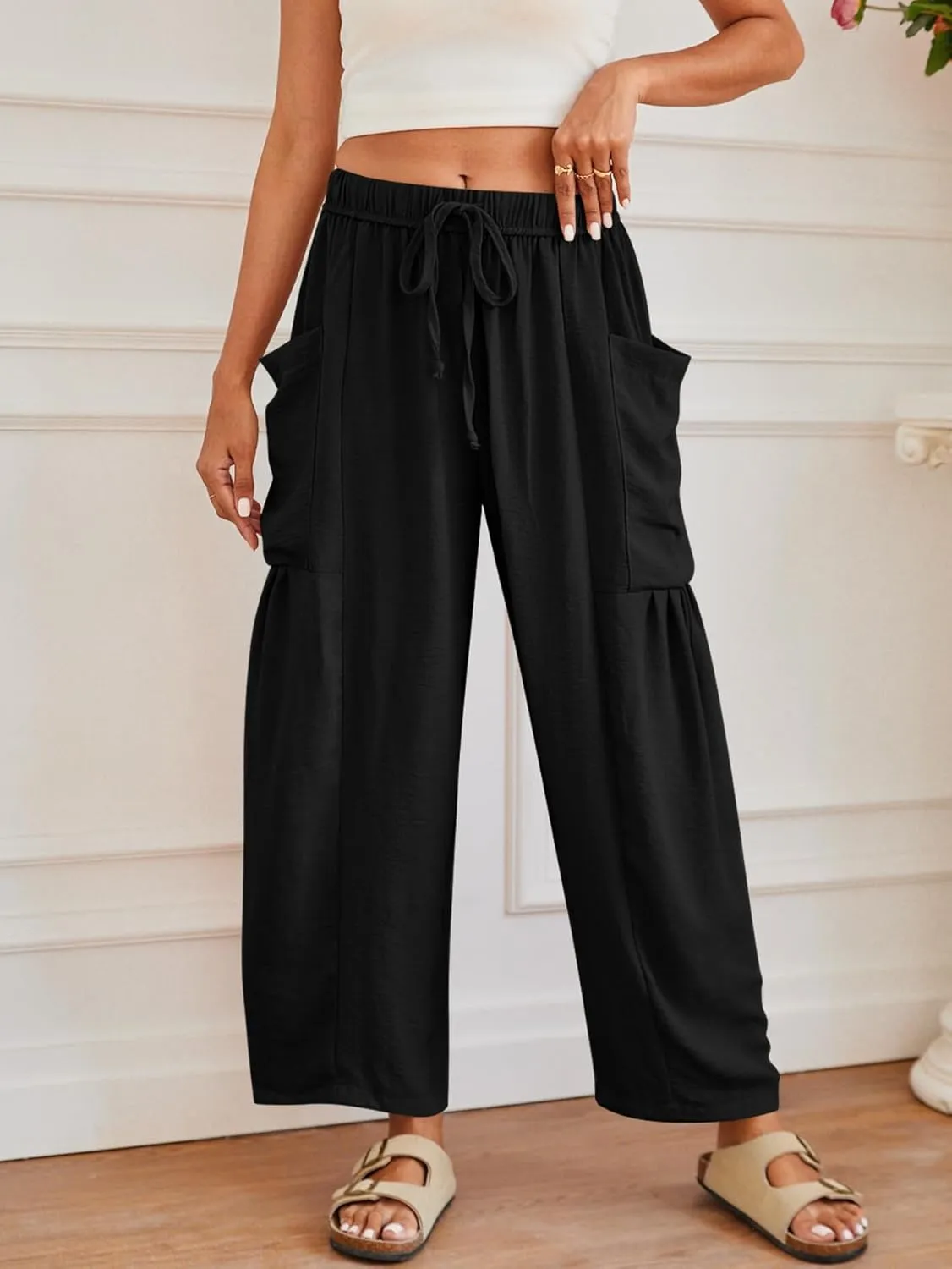 YKR Wide Leg Pants Woman Casual Loose Lightweigt Beach Palazzo Harem Pants Flowy Pants 2025