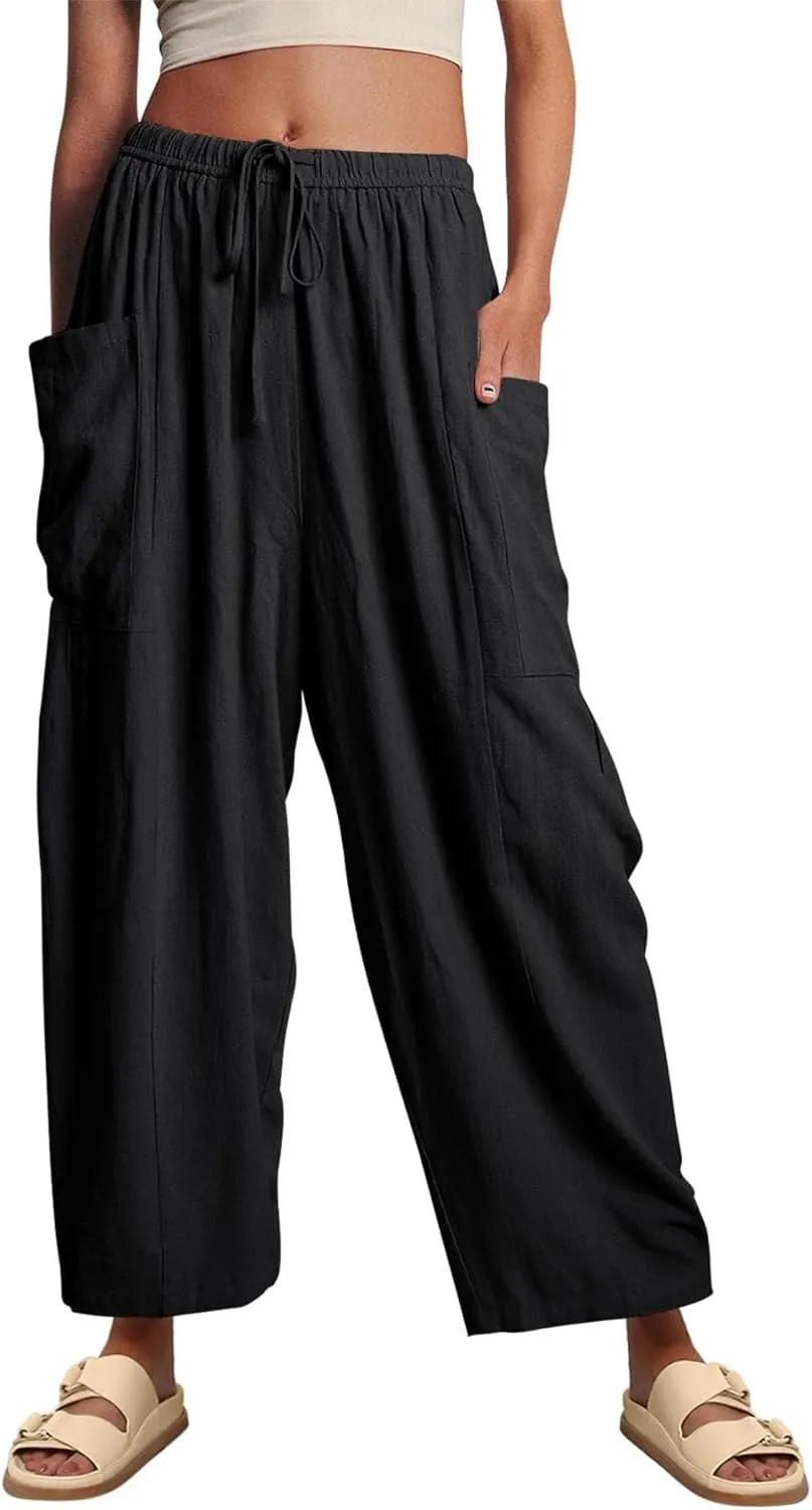 YKR Wide Leg Pants Woman Casual Loose Lightweigt Beach Palazzo Harem Pants Flowy Pants 2025
